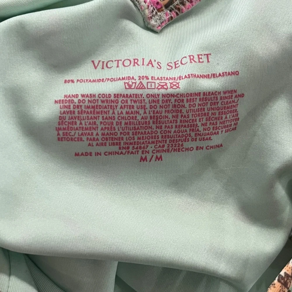 Victorias Secret‎ Paisley Strappy Back One Piece Swimsuit Pink Mint Gold Medium